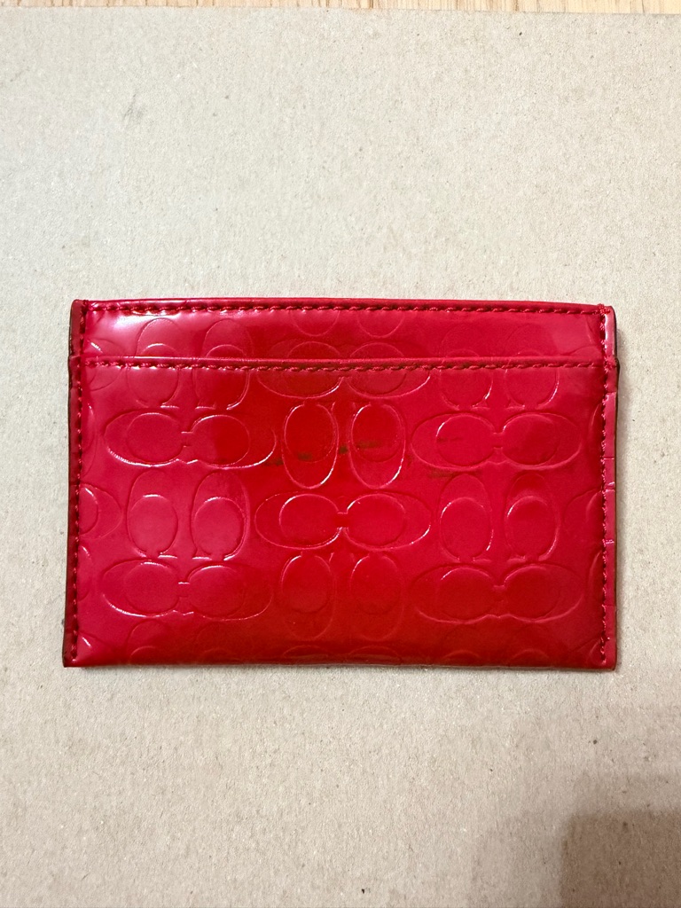 Coach Logo Red Embossed Card Holder Wallet